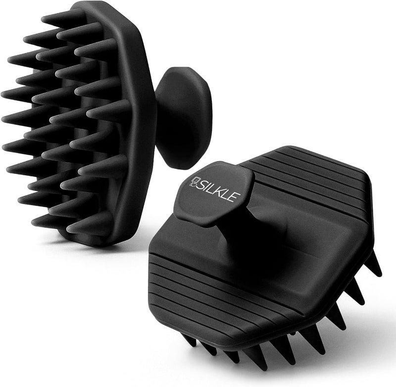 SILKLE Scalp Massager Shampoo Brush – Silicone Scalp Scrubber for Hair Growth & Dandruff Removal, One-Piece, Non-Slip Handle, Soft Bristles, Wet/Dry Shower Scalp Exfoliator for All Hair Types – Black - Image 1